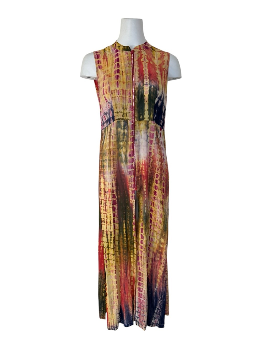 Neeru Kumar Signature Tie Dye Maxi Dress Sleeveless Front Zip Boho M